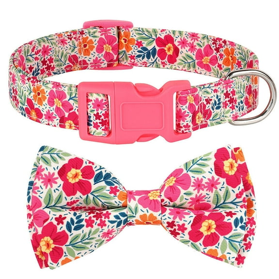 Didog Soft Floral Pet Dog Cat Collars with Cute Detachable Bow Tie Adjustable Fit for Small Medium Large Breeds