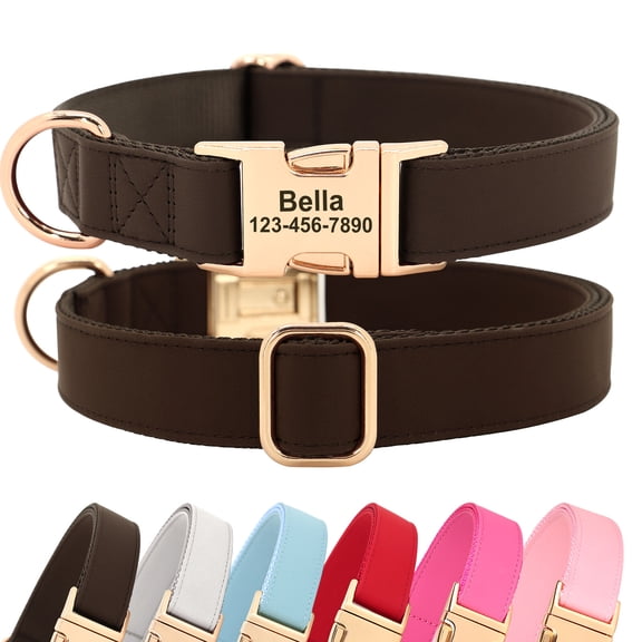 Didog Soft Leather & Nylon Dog Collar Personalized Pet ID Name Number Tag Engraved S-L