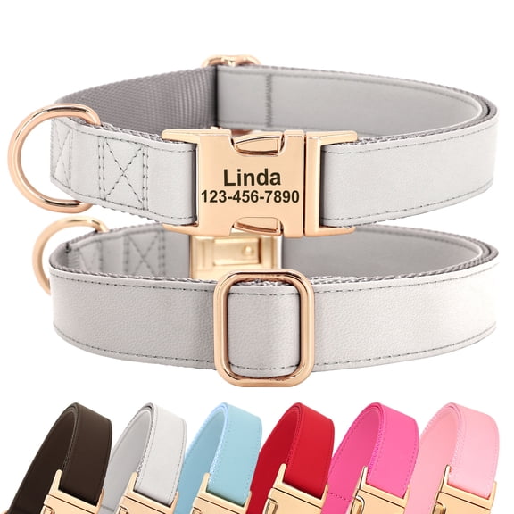 Didog Soft Leather & Nylon Dog Collar Personalized Pet ID Name Number Tag Engraved S-L