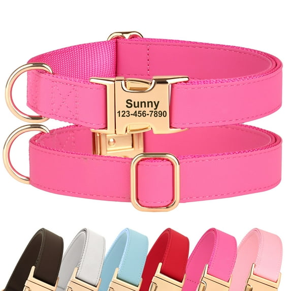 Didog Soft Leather & Nylon Dog Collar Personalized Pet ID Name Number Tag Engraved S-L