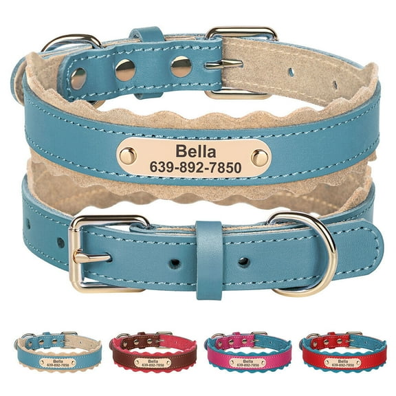 Didog Soft Leather Padded Personalized Dog Collar Custom Pet Name Number Adjustable for Small Large Dogs