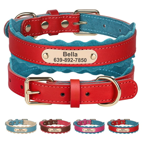 Didog Soft Leather Padded Personalized Dog Collar Custom Pet Name Number Adjustable for Small Large Dogs