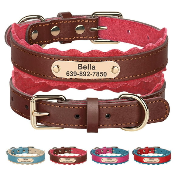 Didog Soft Leather Padded Personalized Dog Collar Custom Pet Name Number Adjustable for Small Large Dogs