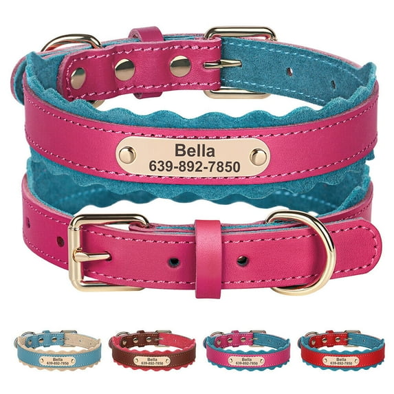 Didog Soft Leather Padded Personalized Dog Collar Custom Pet Name Number Adjustable for Small Large Dogs