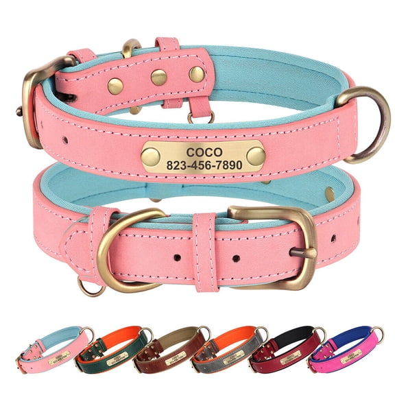 Didog Soft Leather Personalized Dog Collar Custom Name ID Engraved for Small Large Dog