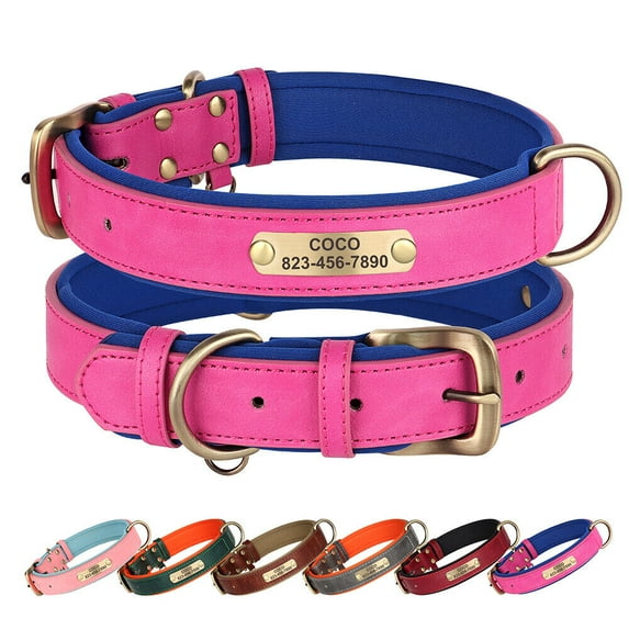 Didog Soft Leather Personalized Dog Collar Custom Name ID Engraved for Small Large Dog