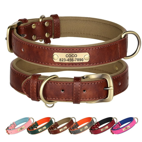 Didog Soft Leather Personalized Dog Collar Custom Name ID Engraved for Small Large Dog