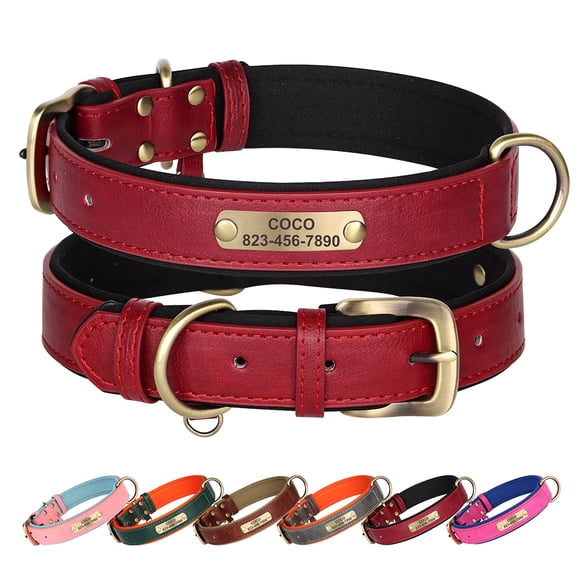 Didog Soft Leather Personalized Dog Collar Custom Name ID Engraved for Small Large Dog
