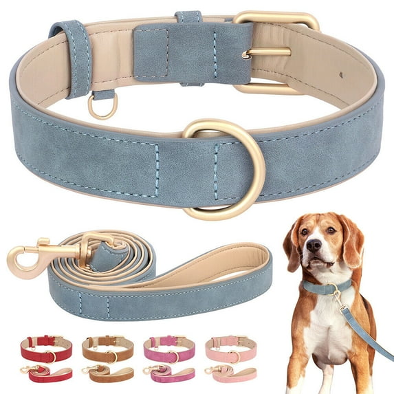 Didog Soft PU Leather Dog Collar and Walking Lead Leash Adjustable for Small Large Dog