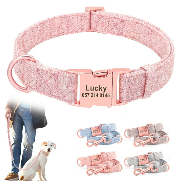 Didog Tweed Personalized Dog Collar & Leash set with Custom Name Engraved Adjustable