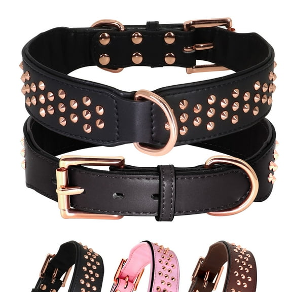 Didog Wide Leather Studded Dog Collar Heavy Duty Rivets Adjustable for Medium Large Dogs