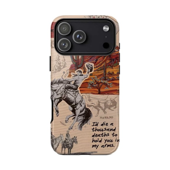 Die A Thousand Deaths Phone Case, Cowboy Bucking Horse iPhone Cover for iPhone 17 16 15 14 13 12 11 Pro Plus Mini