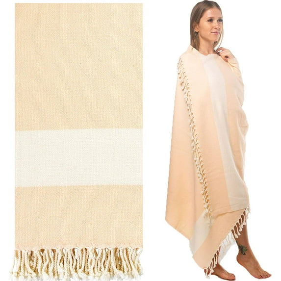Die Caprie Turkish Bath Towel 100% Cotton Peshtemal Beach Towels 39x78 Thin Lightweight Travel Camping Bath Sauna Beach Gym Pool Blanket Gift Quick Dry Towels (Peach)