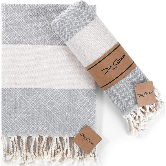 Die Caprie Turkish Hand Towels Set of 2 | 100% Cotton, 16 x 40 Inches | Decorative Bathroom Towel for Hand, Face, Gym, Yoga, Dishcloth, Kitchen and Bath (2 Hand Towels, Grey)