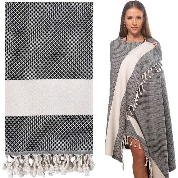 Die Caprie Turkish Towel 100% Cotton Peshtemal Thin Towel Towel Travel Camping Bath Sauna Beach Gym Pool Yoga Blanket Gift Quick Dry Towels (Beach Towel, Black)