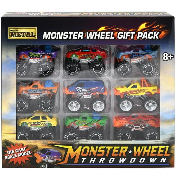 Die Cast 3.5'' Monster Wheel throwdown buggy off road set of 9- STYLE MAY VARY