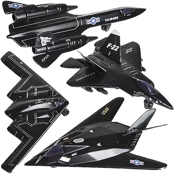Die Cast Metal 4.5" Stealth Bomber Jets with Pullback Action. B2 Bomber, SR-71 Blackbird, F-117 Nighthawk, F/A-22 Raptor 4Set