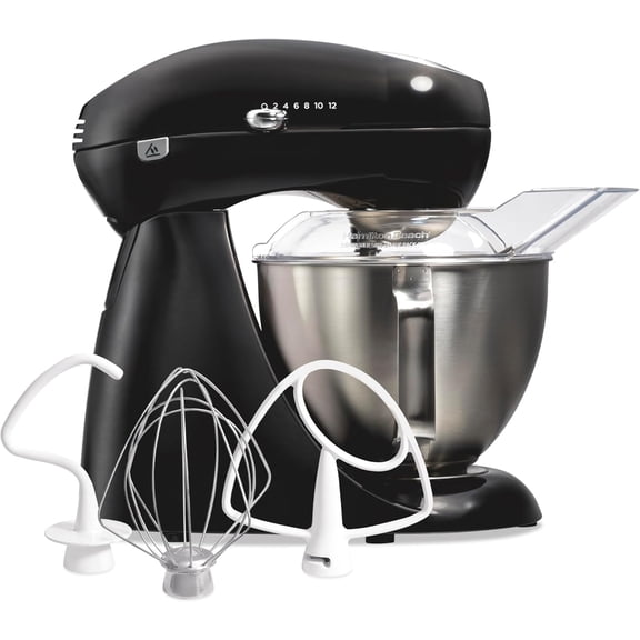 Die-Cast Metal Classic Electric Stand Mixer, 12 Speeds, 4.5-Quart Stainless Steel Bowl, Includes Flat Beater, Whisk, Dough Hook & Pour Shield, Powder-Coated Black Finish (63227N)