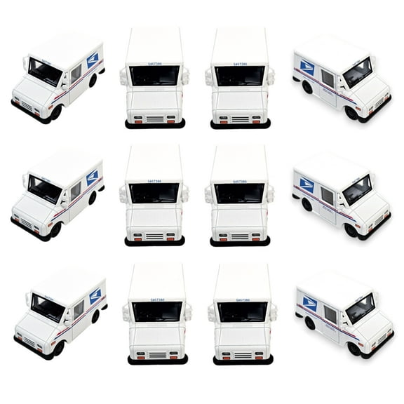 Die-Cast Pull Back Mini Postal Carrier Truck (2.5 Inch) (12 Pack) Metal Post Office Truck with Pullback Motion with Display Case Included.