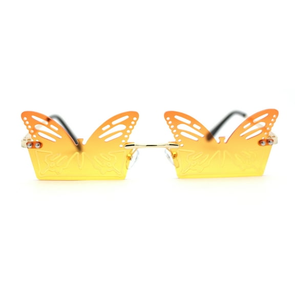 Die Cut Butterfly Lens Rimless Funky Hippie Sunglasses Gold Orange Yellow