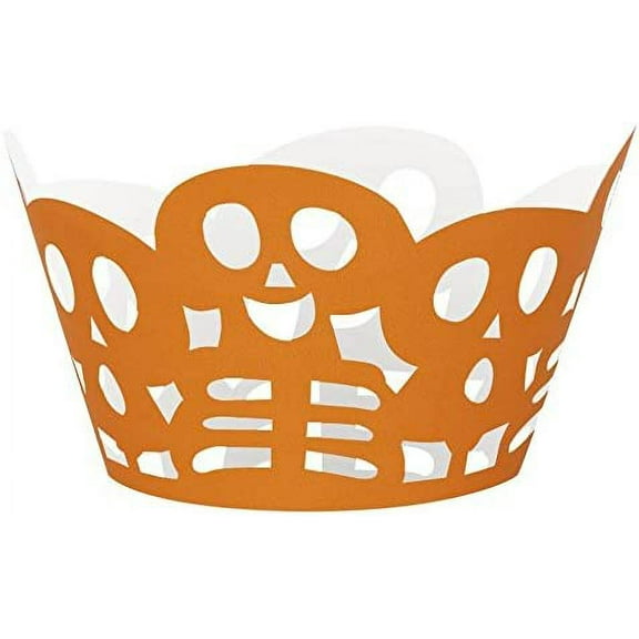 Die Cut Orange Skeleton Halloween Cupcake Wrappers, 12-Count