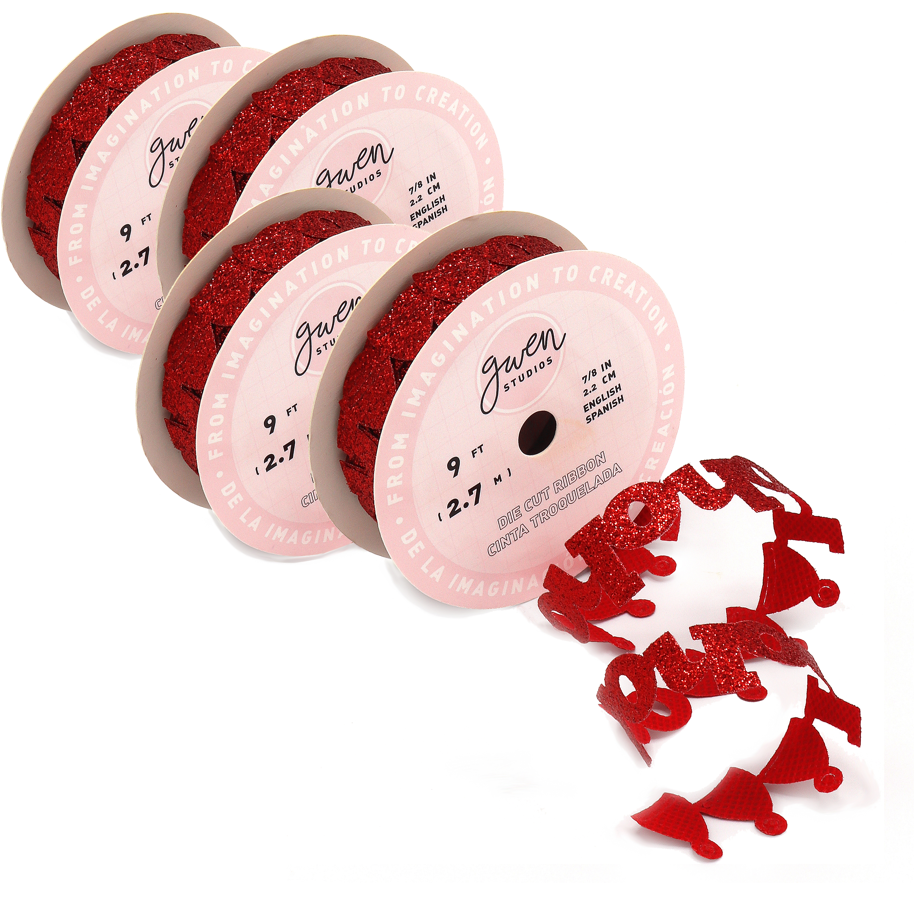 Die Cut Red Christmas Ribbon, Ho Ho Ho' Words, 7/8" x 12 Yards by Gwen Studios - image 1 of 3