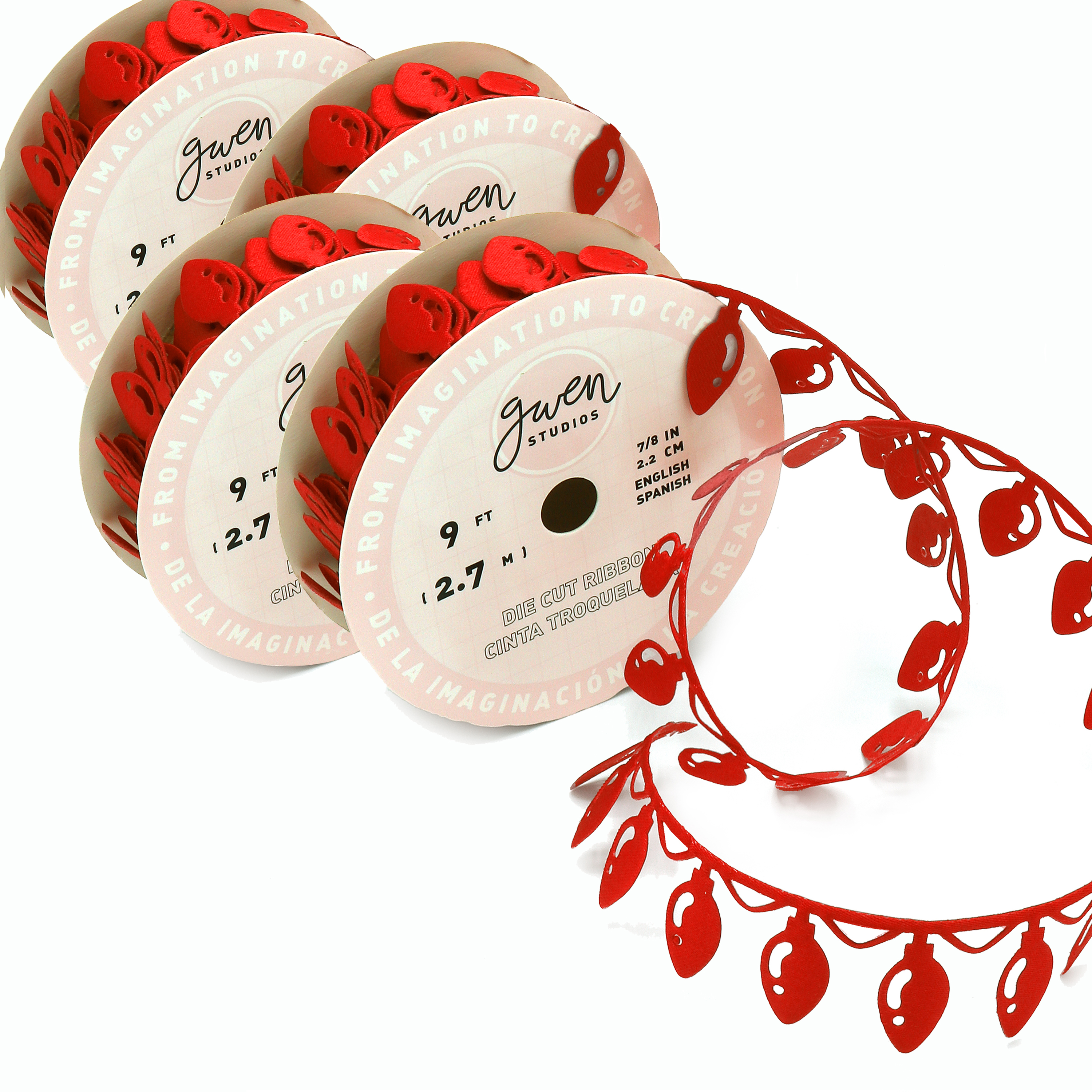 Die Cut Red Christmas Ribbon, Holiday Lights, 7/8" x 12 Yards by Gwen Studios - image 1 of 4