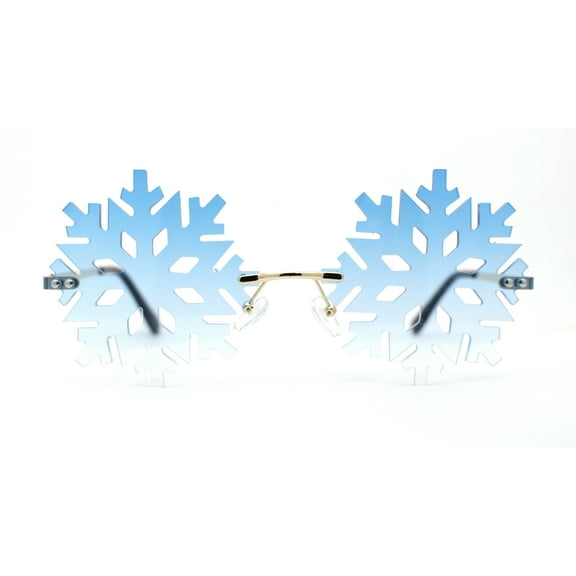 Die Cut Snow Flake Shape Rimless Retro Round Sunglasses Gold Blue