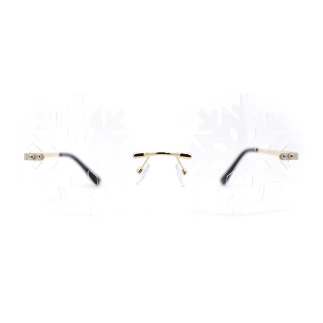 Die Cut Snow Flake Shape Rimless Retro Round Sunglasses Gold Clear
