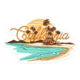 thumbnail image 1 of Die Cut Sticker California, Beach Scene Line Drawing Vinyl Sticker 1 to 3 inches (Waterproof Decal for Cars, Water Bottles, Laptops, Coolers), Small, 1 of 5