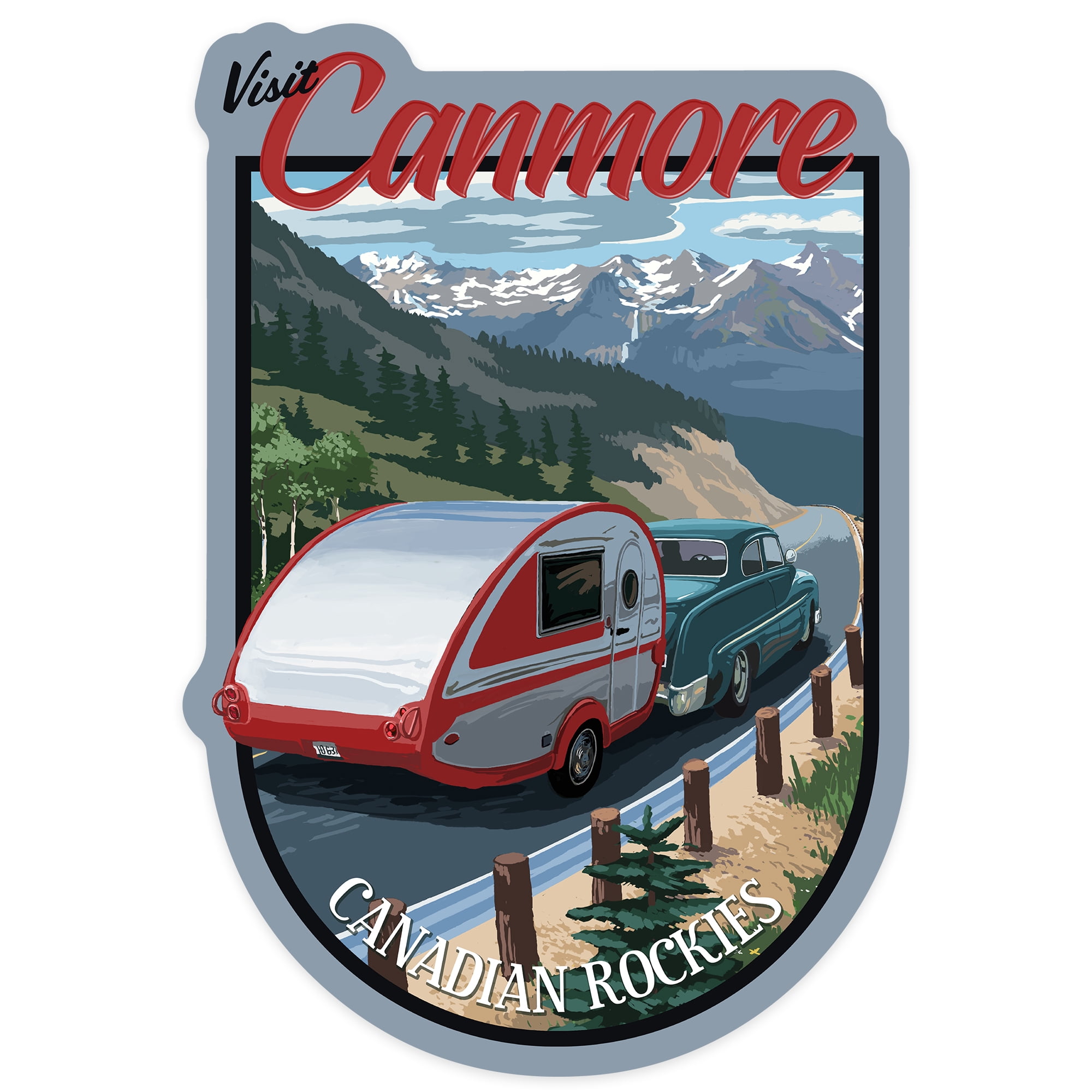 Die Cut Sticker Canmore, Canada, Canadian Rockies, Retro Camper ...