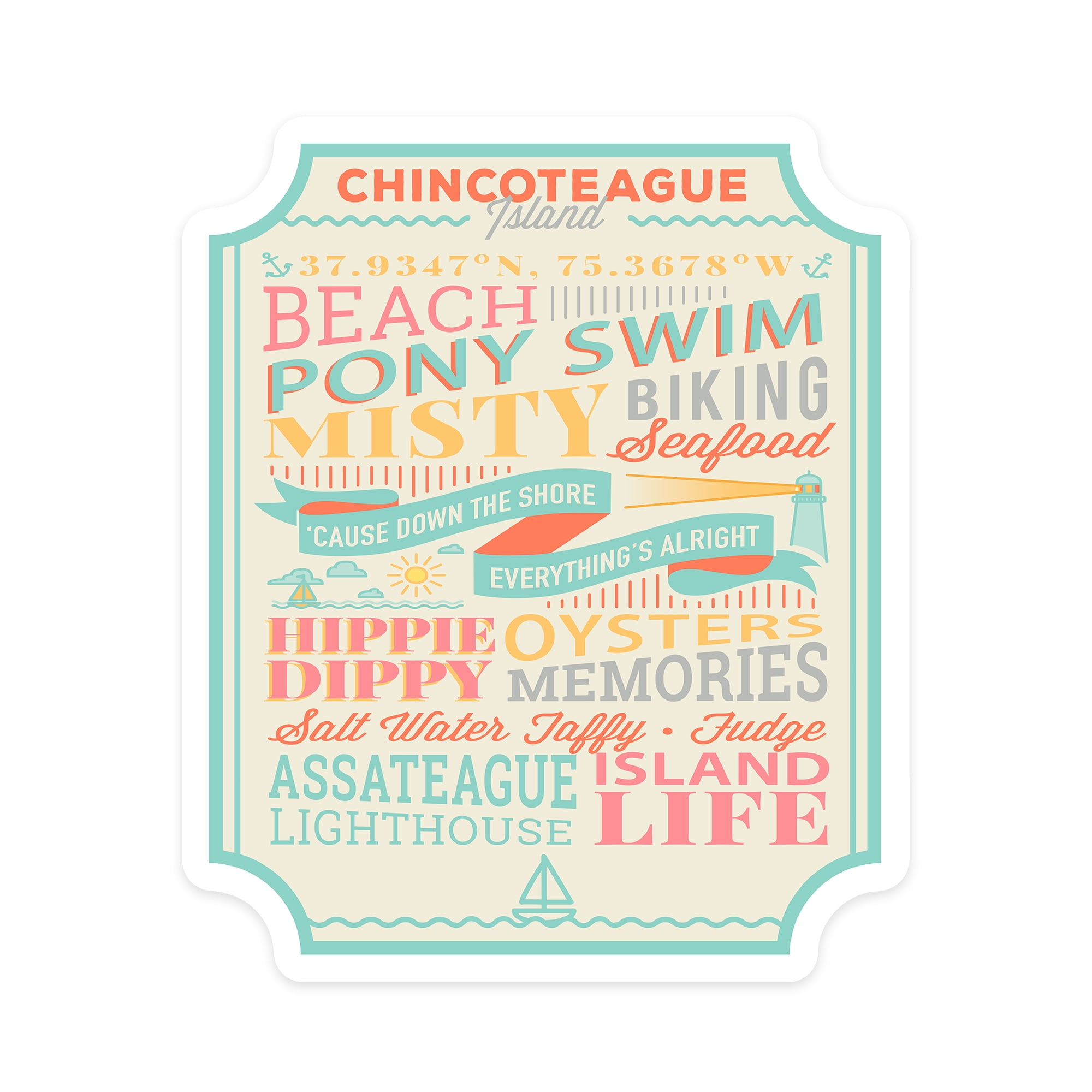 Die Cut Sticker Chincoteague, Virginia, Typography, Contour Vinyl Sticker 3 to 6 inches
