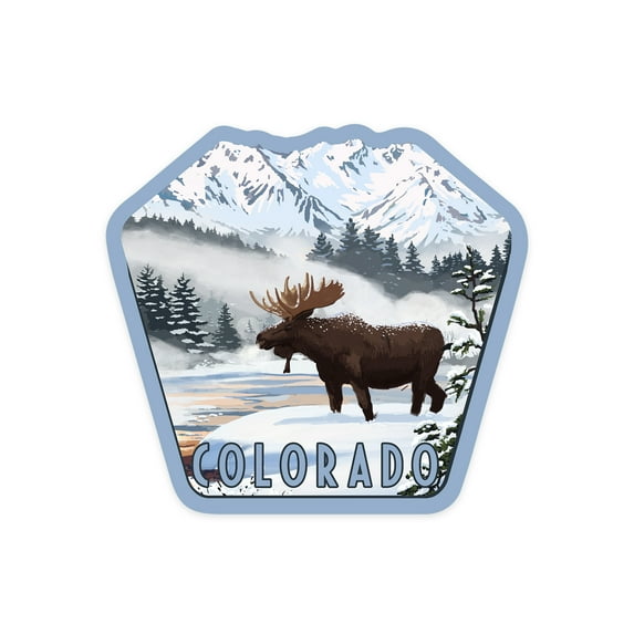 Die Cut Sticker Colorado, Moose, Winter Scene, Contour Vinyl Sticker 3 to 6 inches, (Waterproof Decal for Cars, Water Bottles, Laptops, Coolers), Large