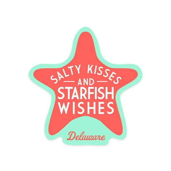 Die Cut Sticker Delaware, Salty Kisses and Starfish Wishes, Simply Said, Contour Vinyl Sticker 1 to 3 inches (Waterproof Decal for Cars, Water Bottles, Laptops, Coolers), Small