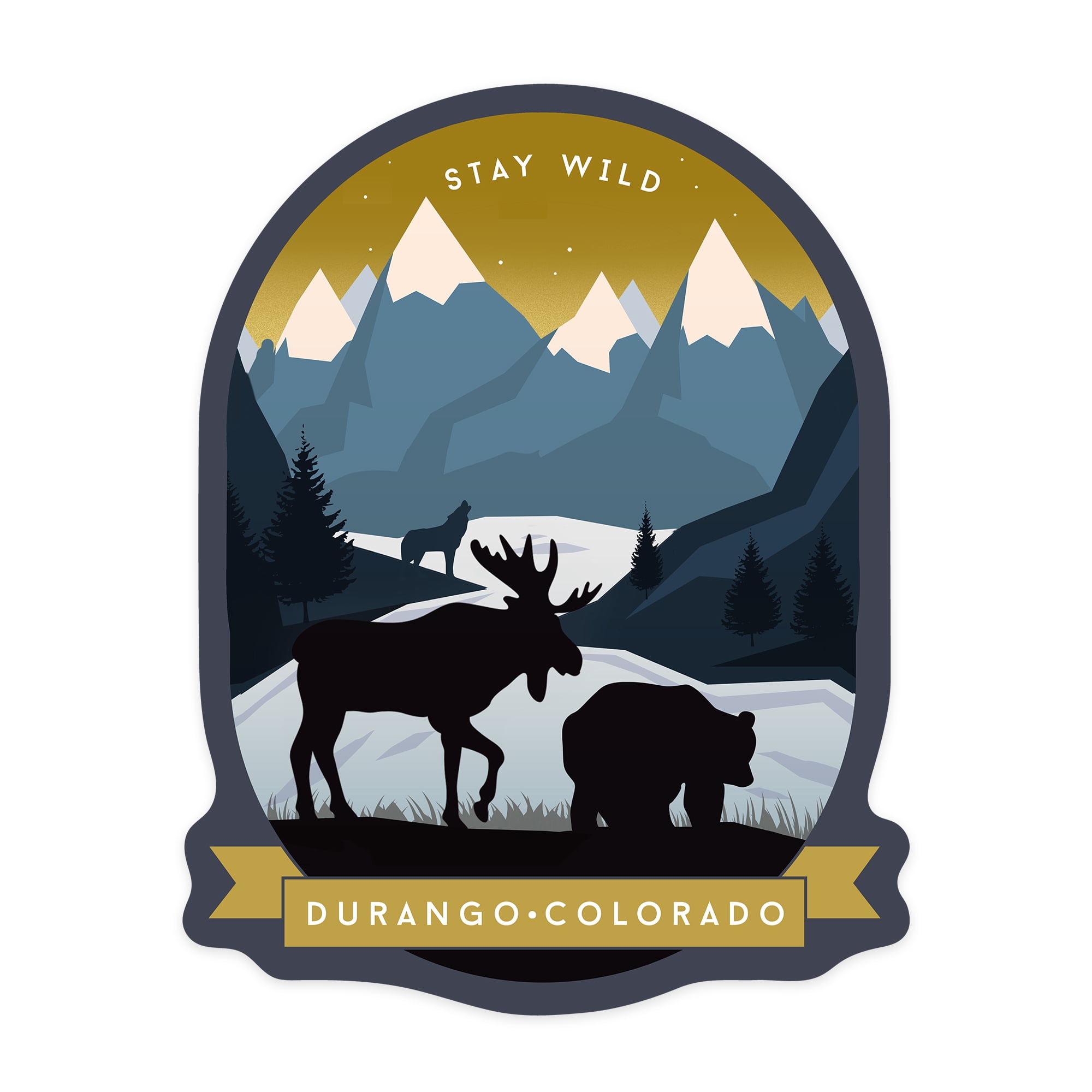 Die Cut Sticker Durango, Colorado, Animal Silhouettes, Yellow and Blue ...