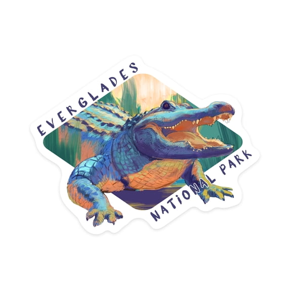 Die Cut Sticker Everglades National Park, Florida, Alligator, Vivid, Contour Vinyl Sticker 1 to 3 inches (Waterproof Decal for Cars, Water Bottles, Laptops, Coolers), Small