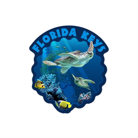 Die Cut Sticker Florida Keys, Florida, Sea Turtle Swimming, Contour Vinyl Sticker 1 to 3 inches (Waterproof Decal for Cars, Water Bottles, Laptops, Coolers), Small
