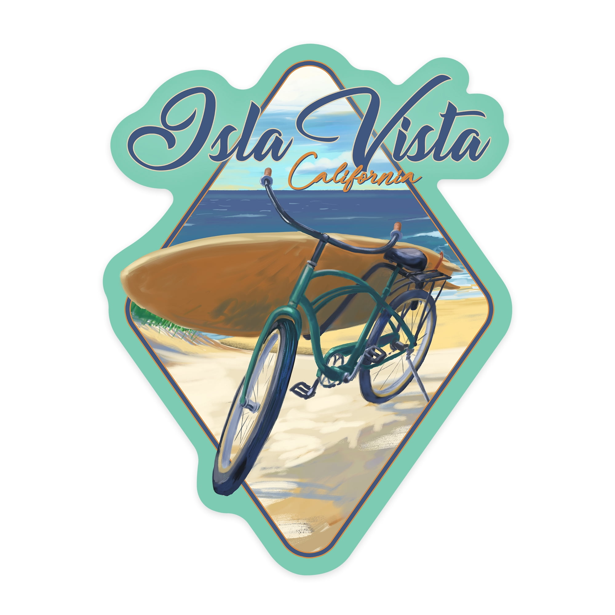 Die Cut Sticker Isla Vista, California, Beach Cruiser on Beach, Contour ...