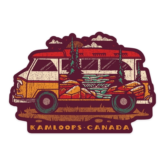 Die Cut Sticker Kamloops, Canada, LP Camper Van, Distressed, Contour Vinyl Sticker 1 to 3 inches (Waterproof Decal for Cars, Water Bottles, Laptops, Coolers), Small
