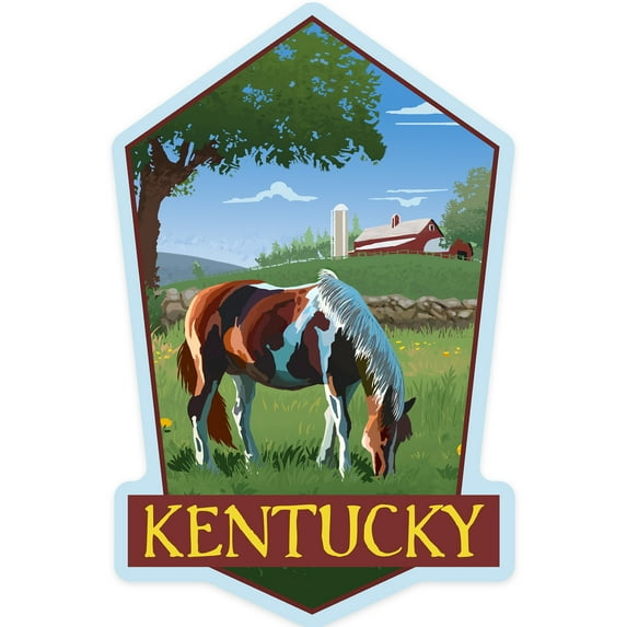 Die Cut Sticker Kentucky, Horse in Field, Contour Vinyl Sticker 1 to 3 inches (Waterproof Decal for Cars, Water Bottles, Laptops, Coolers), Small