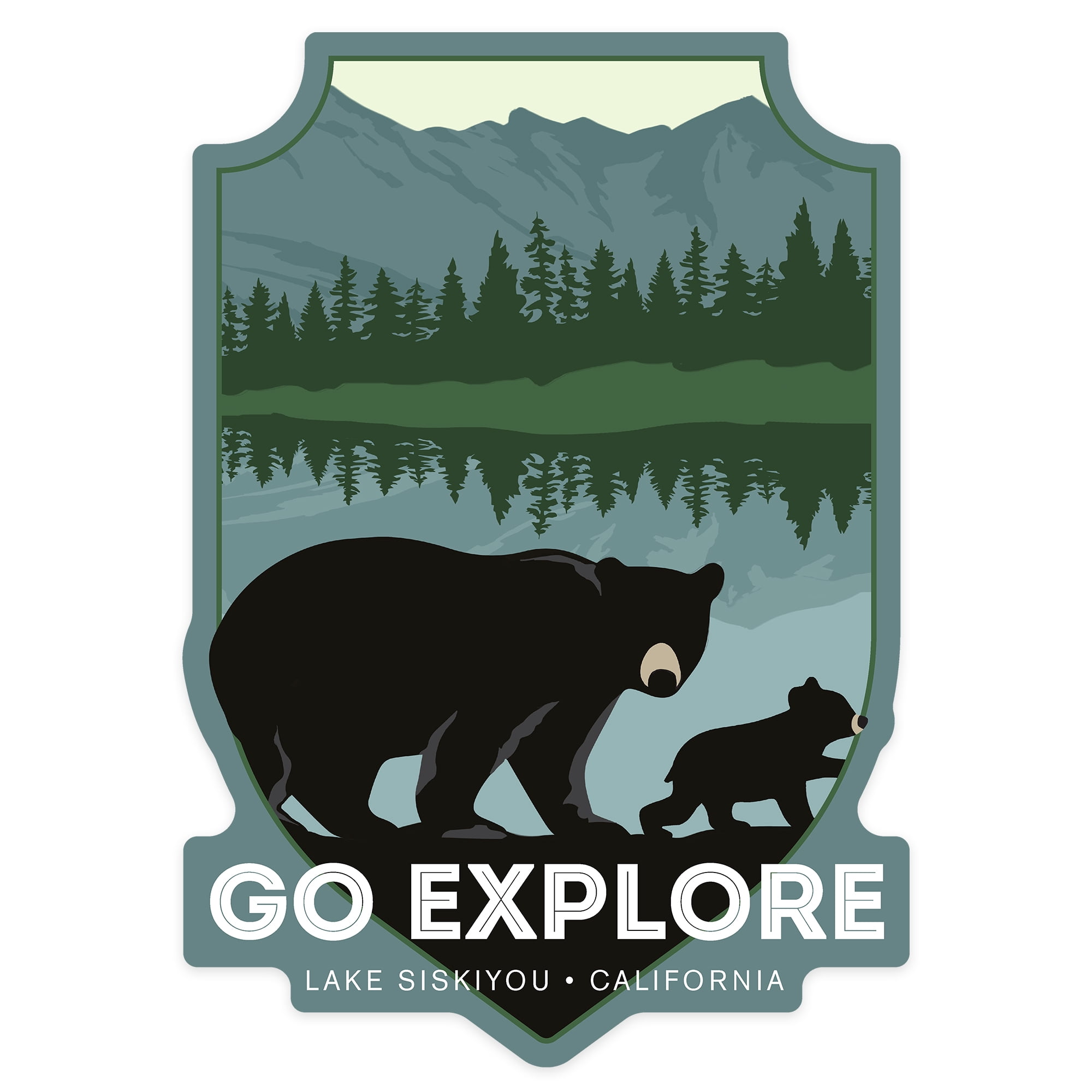 Contour Cub Die Cut Sticker Lake Siskiyou, California, Go Explore, Black Bear and ...