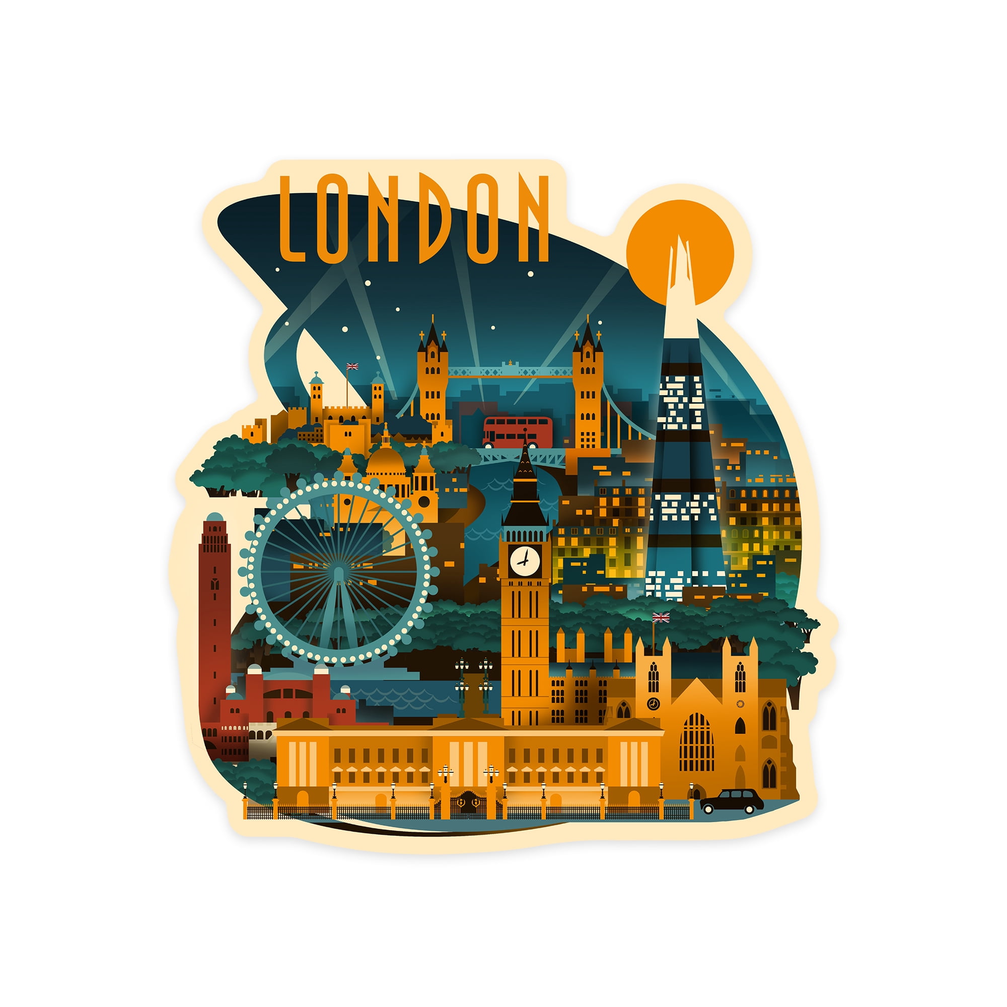 Die Cut Sticker London, England, Retro Skyline, Contour Vinyl Sticker 1 ...