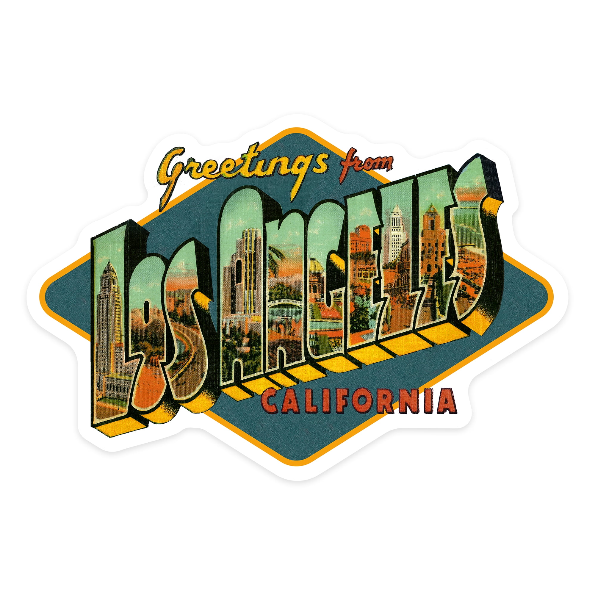 Die Cut Sticker Los Angeles, California, Greetings, Big Letter Scene ...