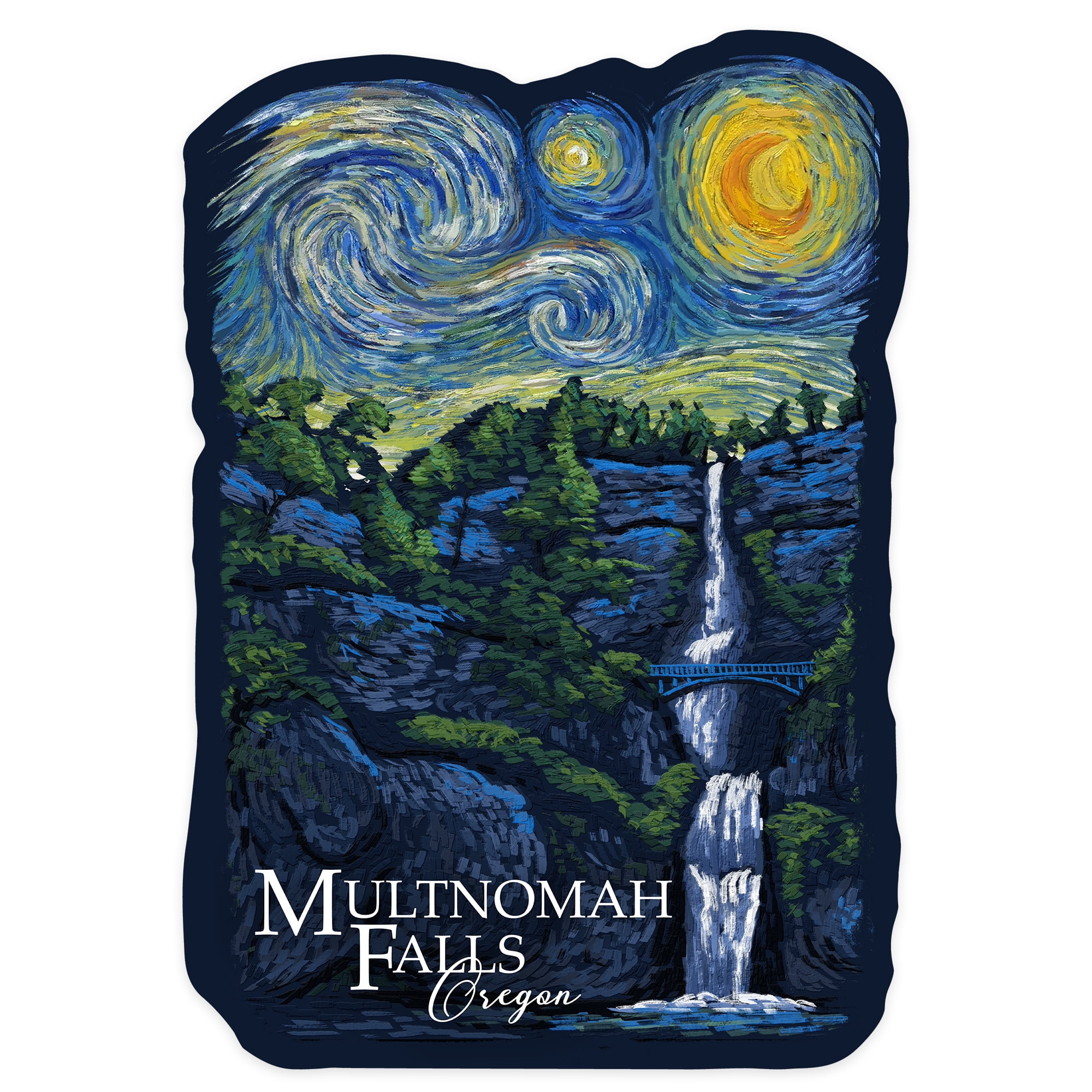 Die Cut Sticker Multnomah Falls, Oregon, Van Gogh Starry Night, Contour ...