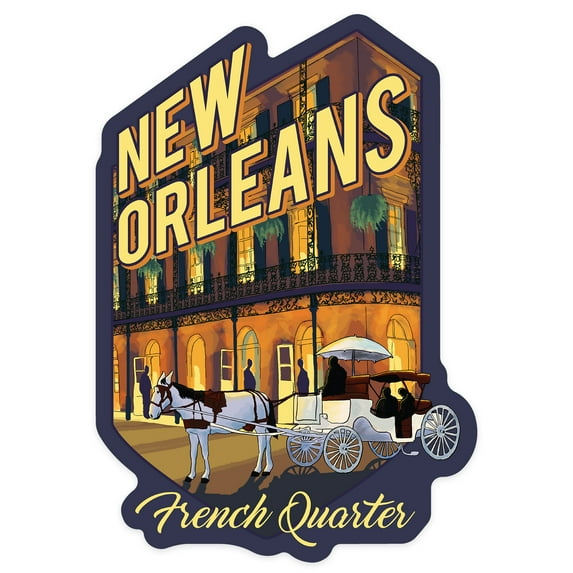 Die Cut Sticker New Orleans, Louisiana, French Quarter, Alt Contour Vinyl Sticker 1 to 3 inches (Waterproof Decal for Cars, Water Bottles, Laptops, Coolers), Small