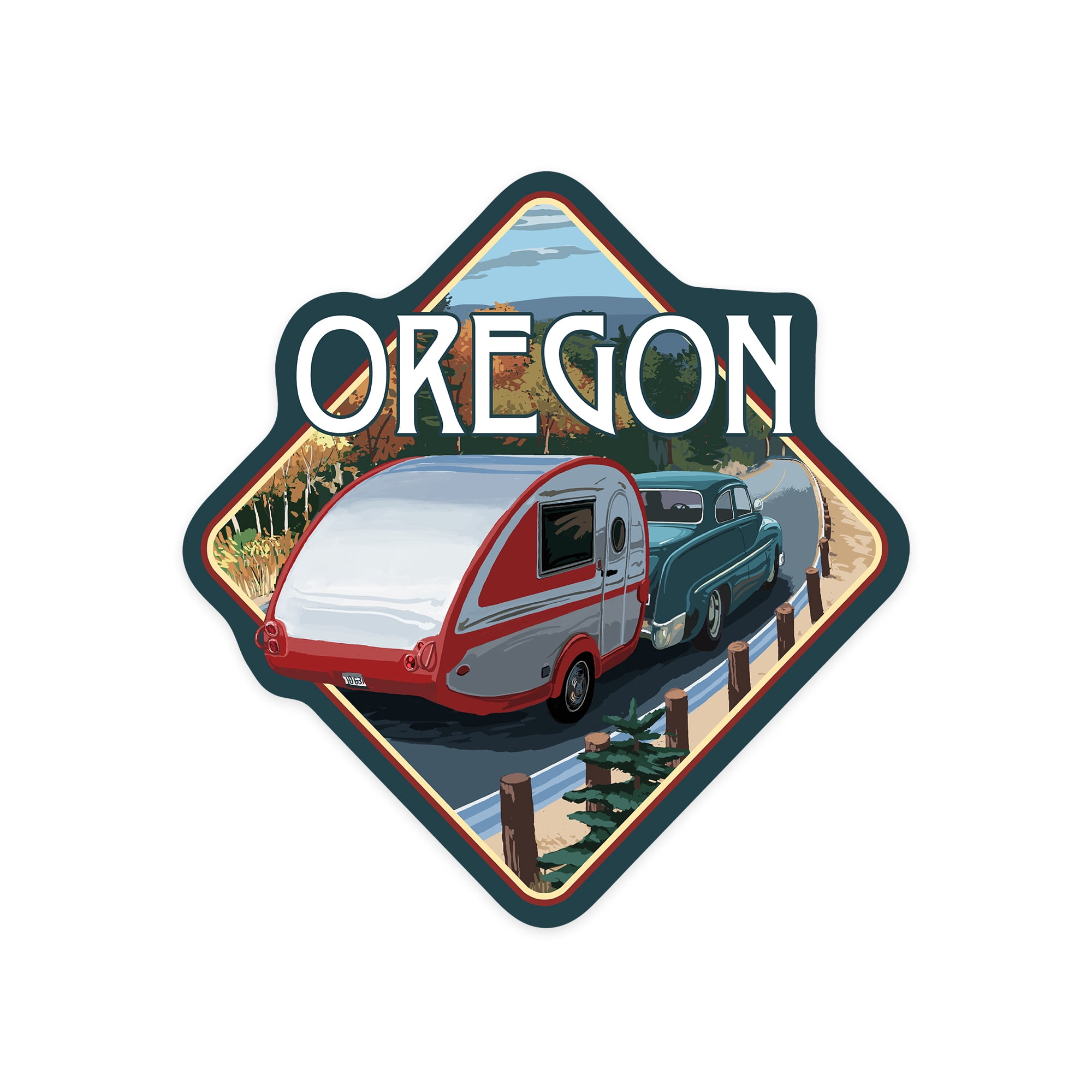 Die Cut Sticker Oregon, Retro Camper on Road, Contour Vinyl Sticker 1 ...