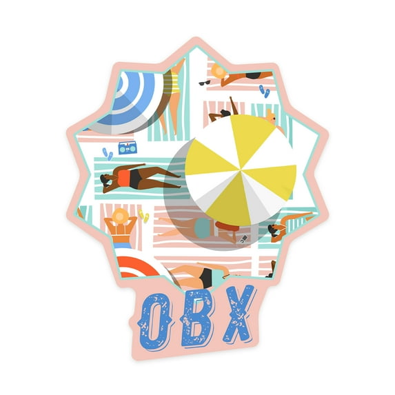 Die Cut Sticker Outer Banks, North Carolina, Aerial Beach Scene, Ladies on Towels, Contour Vinyl Sticker 1 to 3 inches (Waterproof Decal for Cars, Water Bottles, Laptops, Coolers), Small