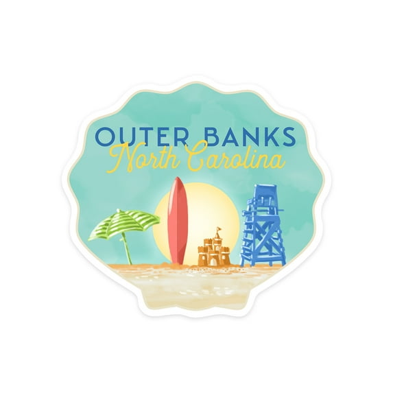 Die Cut Sticker Outer Banks, North Carolina, Beach Scene, Contour Vinyl Sticker 1 to 3 inches (Waterproof Decal for Cars, Water Bottles, Laptops, Coolers), Small