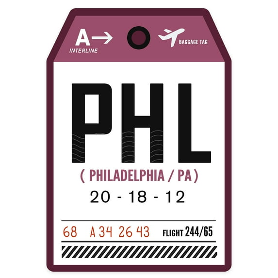 Die Cut Sticker Philadelphia, Pennsylvania, PHL, Luggage Tag, Contour Vinyl Sticker 1 to 3 inches (Waterproof Decal for Cars, Water Bottles, Laptops, Coolers), Small