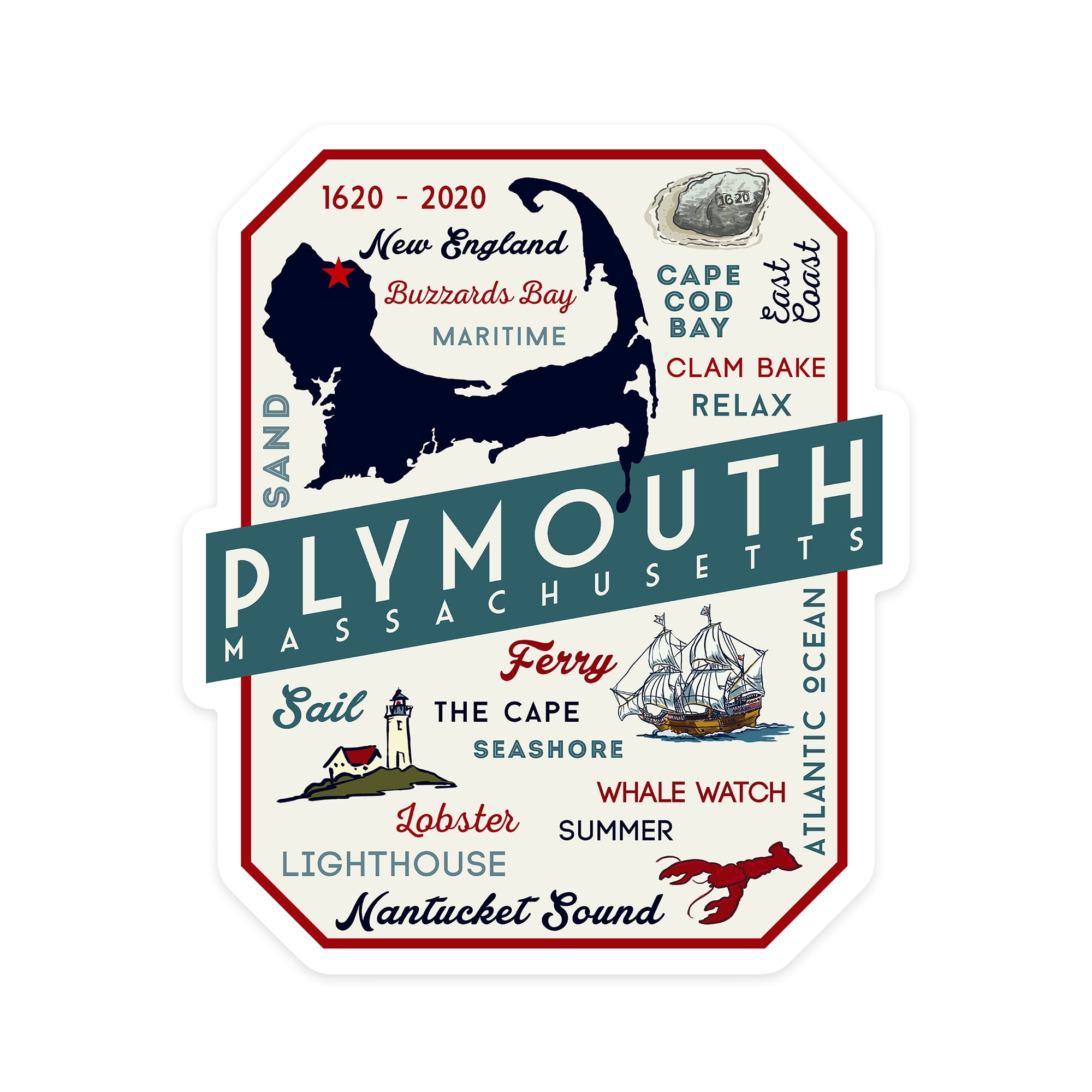 Die Cut Sticker Plymouth, Massachusetts, Typography and Icons, Contour ...